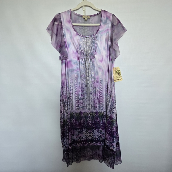 ONE WORLD Dresses & Skirts - ONE WORLD DRESS MIDI MAXI TIE DYE FLOWY EASTER SPRING FLUTTER SLEEVES NWT LARGE